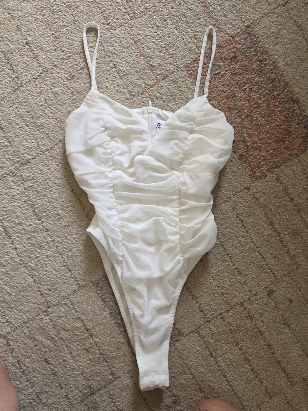 Princess Polly White Ruched One-Piece Bodysuit Size 4 NWOT